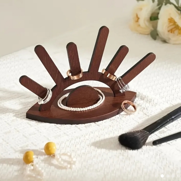 Evil Eye Boho/Bohemian Wood/Wooden Jewelry Display Stand/Ring Holder Organizer - Picture 13 of 14